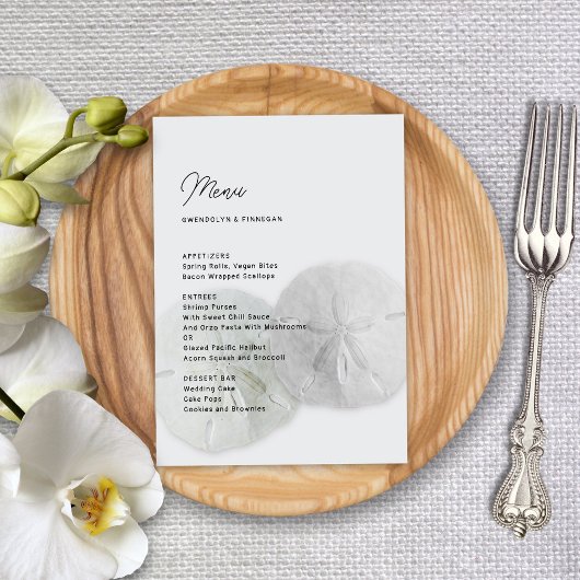 Menu mariage Dollars de sable gris neutre