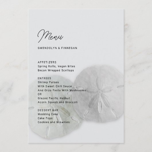 Menu mariage Dollars de sable gris neutre (Devant)