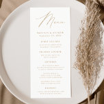 Menu Mariage d'or Elegance moderne<br><div class="desc">Menu de mariage simple et élégant avec "Menu" affiché dans un script doré moderne avec un arrière - plan blanc ou la couleur de votre choix. Personnalisez le menu mariage or en ajoutant vos noms, votre date de mariage et vos informations de menu. Conçu pour coordonner avec notre collection de...</div>