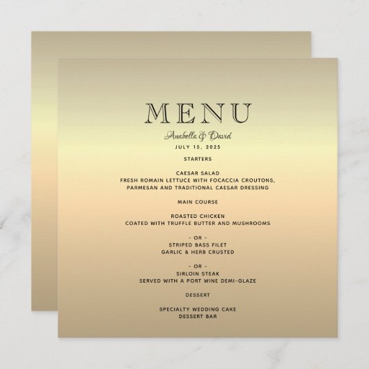 Menu Mariage d'or minimaliste (Devant / Derrière)