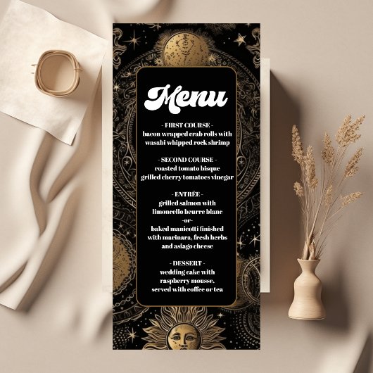Menu Mariage d'or noir céleste