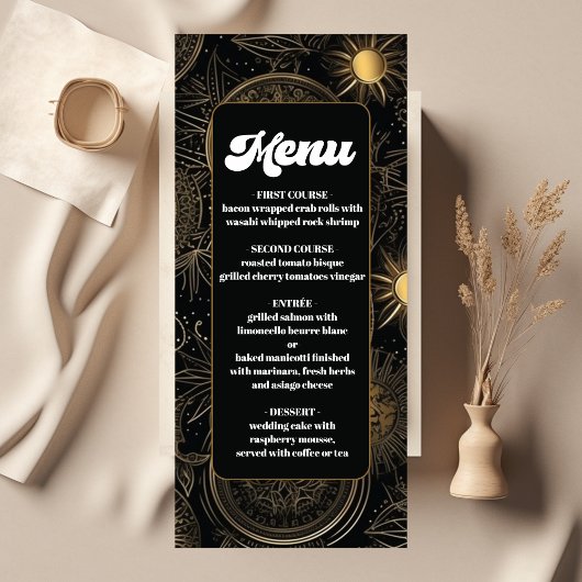 Menu Mariage d'or noir céleste