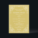 Menu Mariage d'or vintage et d'ivoire Art déco<br><div class="desc">Élégant et glamour menu de dîner mariage art déco inspiré du style vintage Gatsby et des années folles. La conception de la carte est composée d'un jeu de couleurs or et ivoire,  d'un cadre décoratif orné,  d'un monogramme personnalisé et d'un texte de menu,  et d'un motif graphique à l'arrière.</div>