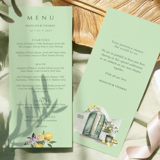 Menu Mariage Double Face Aquarelle Citron Pastel