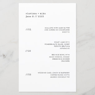 Menu Mariage du dîner ultra minimaliste