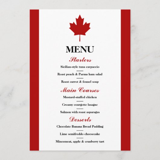 Menu Mariage du drapeau canadien (Devant)