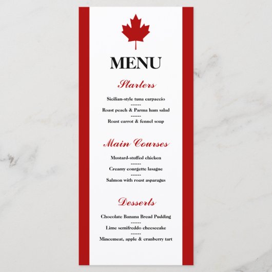 Menu Mariage du drapeau canadien (Devant)