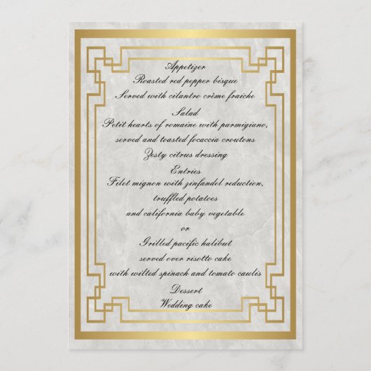 Menu Mariage du Marbre blanc de cadre géométrique  (Dos)