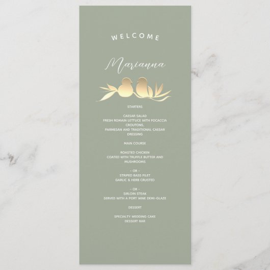 Menu Mariage du nom d'invité Sage Green (Devant)