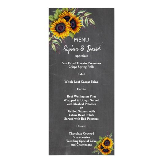 Menu Mariage du tableau de bord des tournesols aqu (Devant)