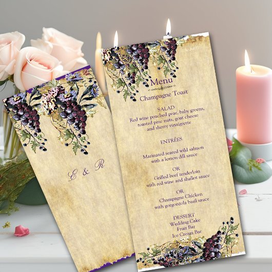 Menu Mariage du vignoble romantique, rustique,