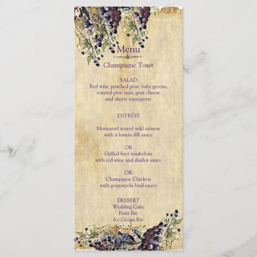 Menu Mariage du vignoble romantique, rustique, (Devant)