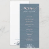 Menu Mariage Dusty Blue & Blush Flowers - Dark (Devant / Derrière)