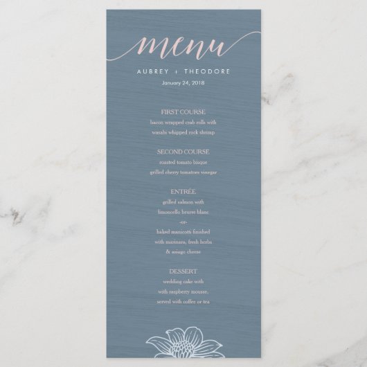 Menu Mariage Dusty Blue & Blush Flowers - Dark (Devant)