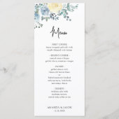 Menu Mariage Dusty Blue et floral de verdure en ivoire (Devant)