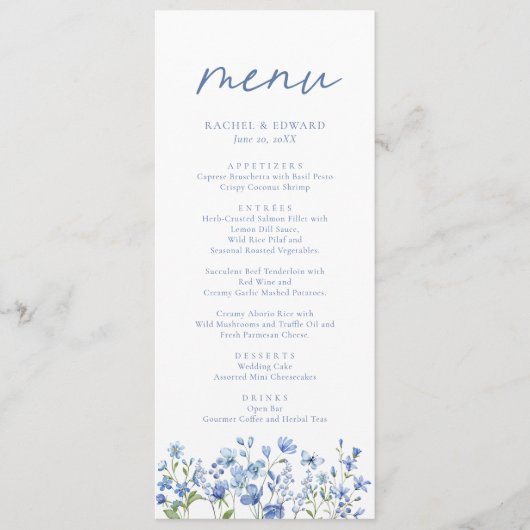 Menu Mariage Dusty Blue Fleur sauvage (Devant)