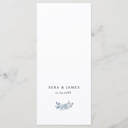 Menu Mariage Dusty Blue Florals (Dos)