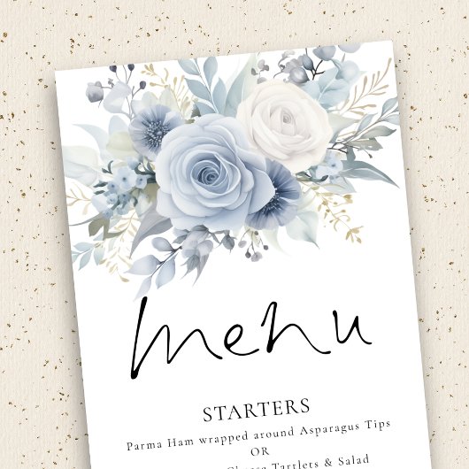 Menu Mariage Dusty Blue Florals