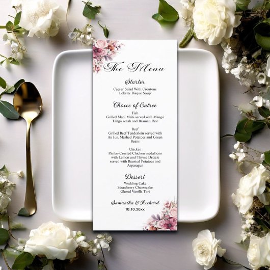Menu Mariage Dusty Pink Boho Floral 4x9''