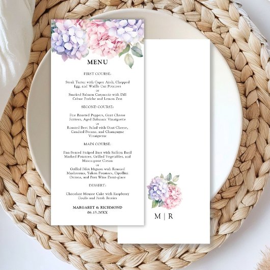 Menu Mariage Dusty Purple & Blush Pink Hydrangea