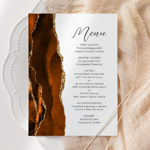 Menu Mariage écriture Agate Or Orange brûlé