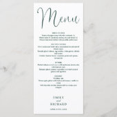 Menu Mariage Écriture Calligraphie Vert Émeraude (Devant)