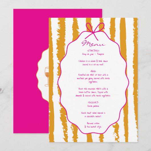 Menu Mariage écriture manuscrite rayures capricieuses (Devant / Derrière)
