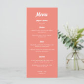 Menu Mariage écriture moderne rose corail (Debout devant)