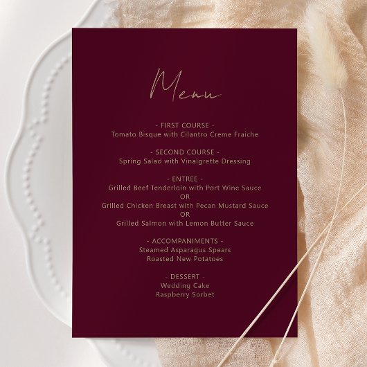 Menu Mariage écriture or Bourgogne