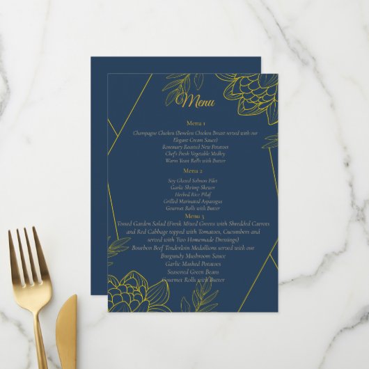 Menu Mariage Élégance Dorée (Devant/Arrière en situation)
