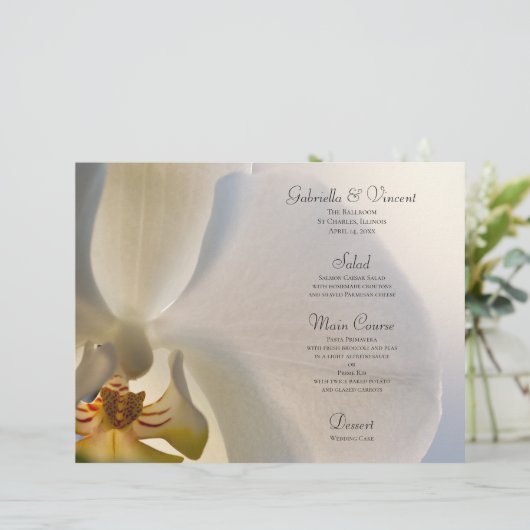 Menu Mariage Élégance Fleur Orchidée Blanche (Debout devant)