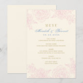 Menu Mariage Élégant à Bordure de Rose Florale Rose (Devant / Derrière)