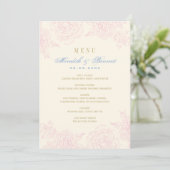 Menu Mariage Élégant à Bordure de Rose Florale Rose (Debout devant)