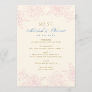 Menu Mariage Élégant à Bordure de Rose Florale Rose
