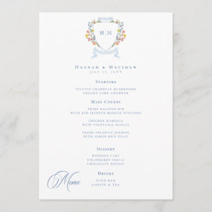 Menu Mariage Élégant à Crête de Fleur Sauvage Pastel Bl