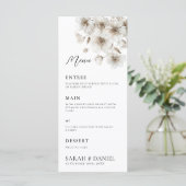 Menu Mariage élégant à fleurs rustiques blanches (Debout devant)