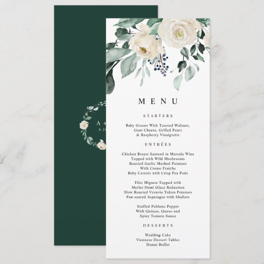 Menu Mariage Élégant à la Verdure Émeraude (Devant / Derrière)