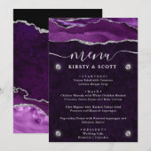Menu Mariage élégant à l'agate violette et argent (Devant / Derrière)