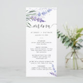 Menu Mariage élégant à l'aquarelle lavande (Debout devant)