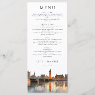 Menu Mariage élégant à l'aquarelle sur la skyline de Lo