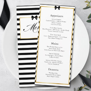 Menu Mariage élégant à rayures noires et blanches avec