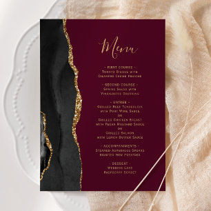 Menu Mariage Élégant Agate Noir Or Bourgogne