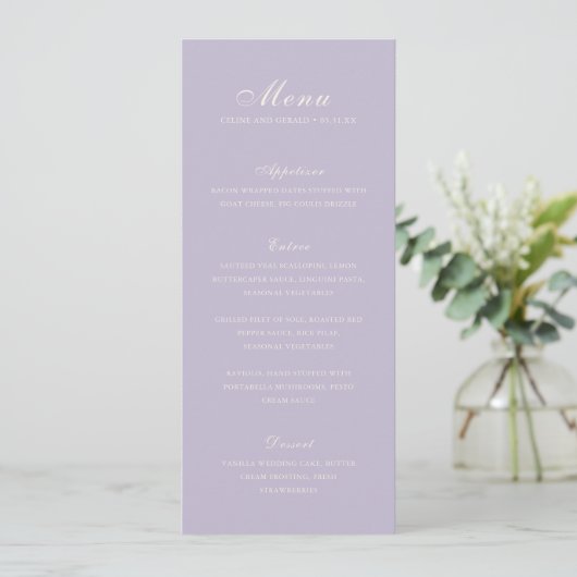 Menu Mariage Élégant au Lilas Classique (Debout devant)