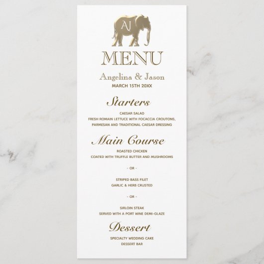 Menu Mariage élégant au monogramme doré (Devant)