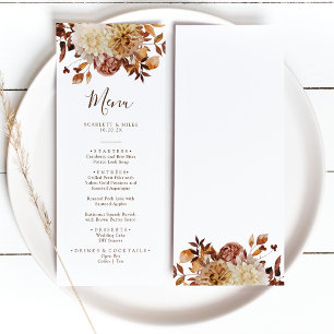 Menu Mariage Élégant Automnal à l'Aquarelle Terracotta