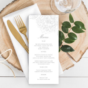 Menu Mariage Élégant aux Fleurs de Paon Grises et Blanc