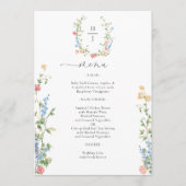 Menu Mariage Élégant aux Fleurs Sauvages Colorées (Devant)