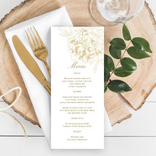 Menu Mariage Élégant aux Pivoines Florales en Or