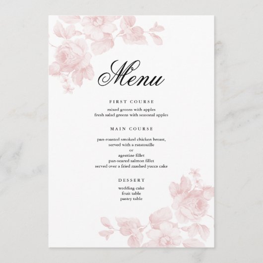 Menu Mariage élégant avec écriture florale (Devant)