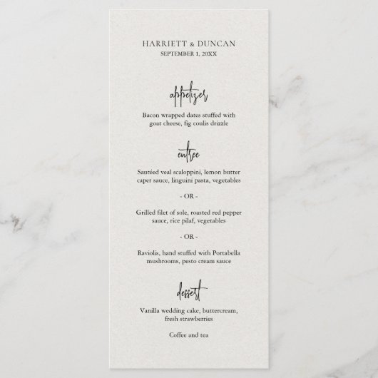Menu Mariage Élégant Beige Intemporel (Devant)